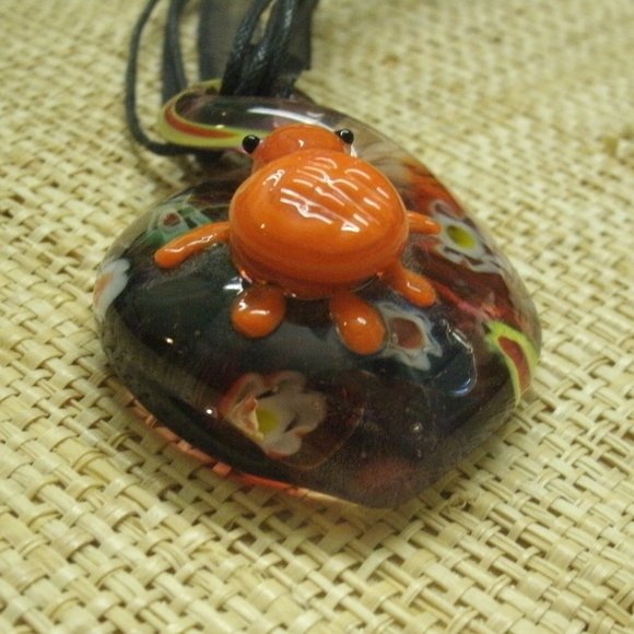 Murano Glass Turtle & Flowers Pendant Necklace - Picture 8 of 16